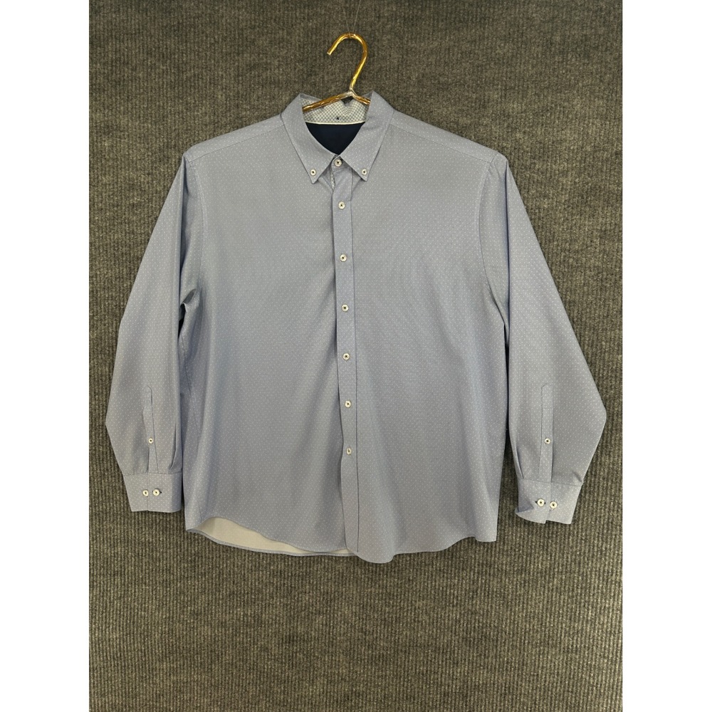 Construct Button Down Shirt Mens XL Blue Good Micro Print Gingham Trim